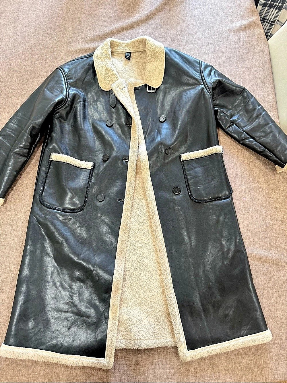 Dazy Black & Cream Sherpa Trim Coat